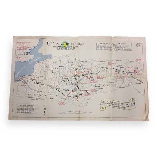 U.S. WW2 Rare 87th Infantry Division Route Map