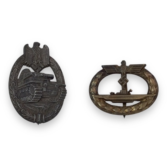 WW2 Panzer Assault Badge & WW2 GERMAN THIRD REICH KRIEGSMARINE U-BOAT BADGE