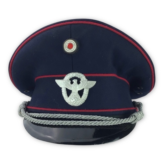 German WW2 Third Reich Fire Police Officerâ€™s Visor Cap â€“ Black Wool with Silver Piping