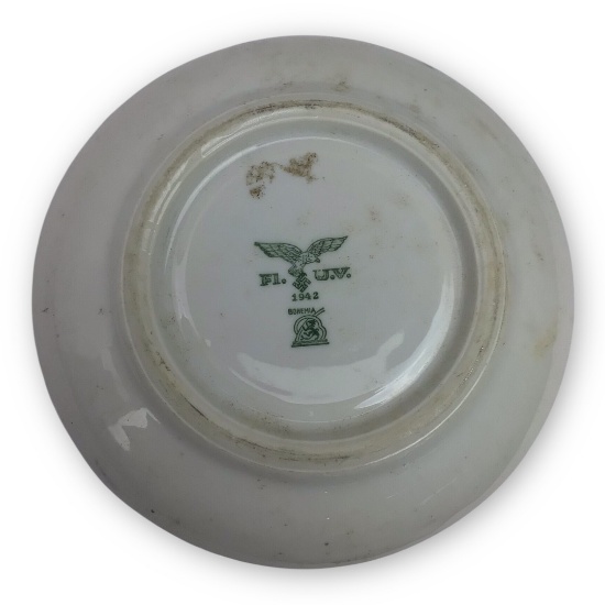 German WW2 Luftwaffe Porcelain Saucer â€“ 1942 Bohemia Marked with Swastika & Eagle