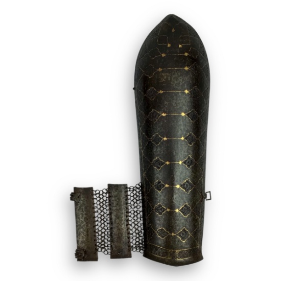 19th Century Indian or Persian Bazu-Band Arm Guard - Gold & Silver Inlay