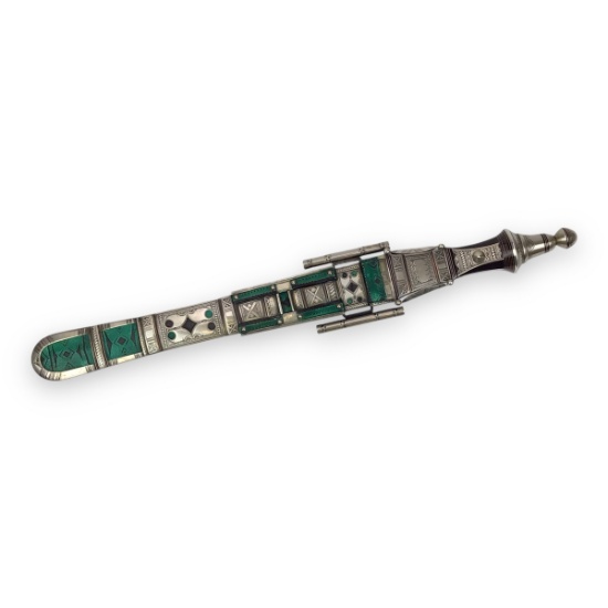 Gorgeous North African 19thC Ornate Tuareg Dagger from Niger Elaborate Hilt and Sheath Maker name St