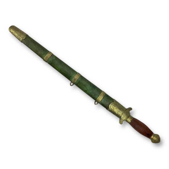 Antique Chinese Jian Sword - Brass-Mounted, Sharkskin Scabbard, Fine Martial Quality
