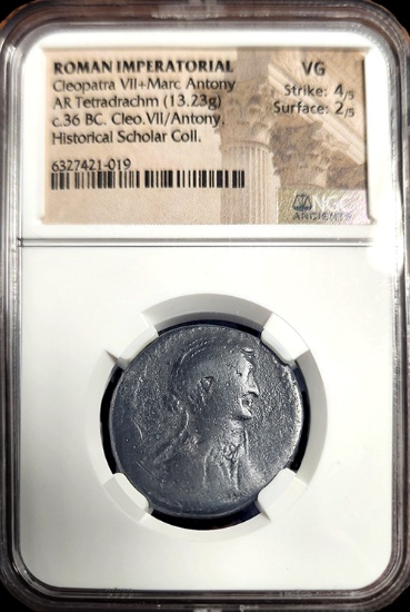 Silver Coin of Cleopatra VII & Marc Antony â€“ Ancient Tetradrachm, Circa 30 B.C.