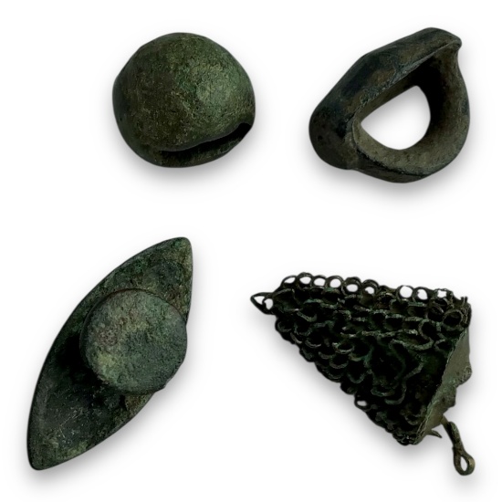Set of Four Roman or Early Byzantine Metal Rope Ornament Attachments – Sun Reflective Decorative