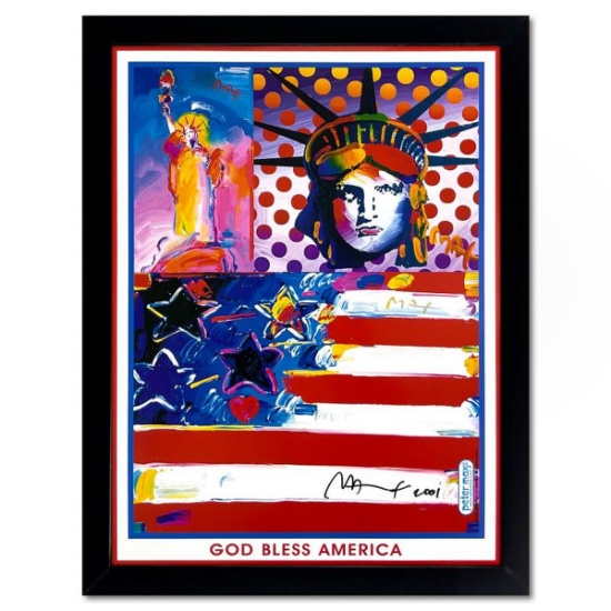 Peter Max, "9-11 God Bless America II" Framed Hand Signed Offset Lithograph with Letter of Authen...