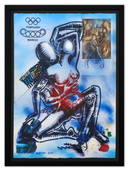 Mark Kostabi- Original Mixed Media on Paper "The Ecstasy of Existence, 2022"