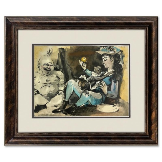 Pablo Picasso (1881-1973), "La Comedie Humaine 26.1.54" Framed Vintage Lithograph on Paper with L...