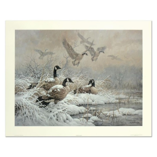 Larry Fanning (1938-2014), "Winter Retreat - Canada Geese" Limited Edition Lithograph, Numbered and