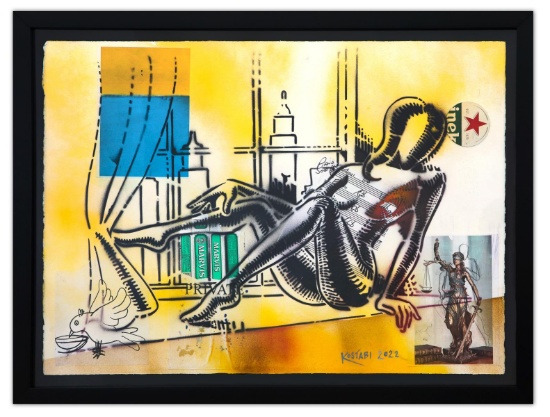 Mark Kostabi- Original Mixed Media on Paper "When Chances Breath, 2022"