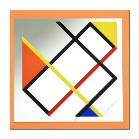 Yaacov Agam, "Homage to Mondrian (Orange Border)" Limited Edition Colored Mirror, Numbered and Hand