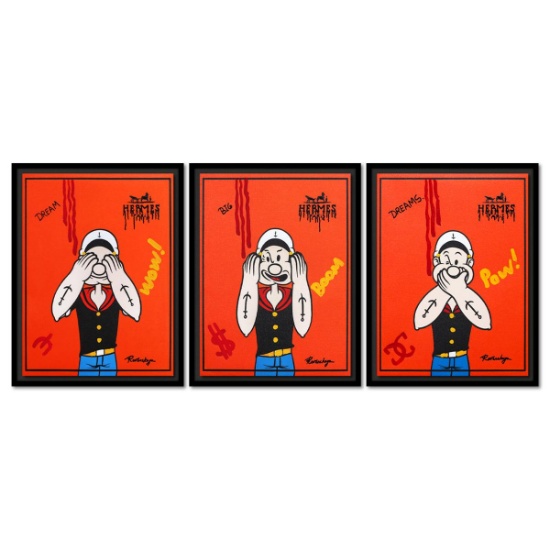 Nastya Rovenskaya- Original Mixed Media on Canvas (Triptych) "Three Wise Sailors"
