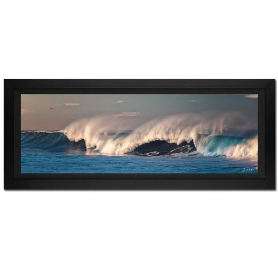 Jongas, "Blue Wave" Framed Limited Edition Photograph on Canvas, Numbered and Hand Signed with Le...