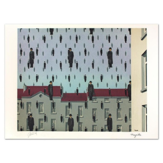 Rene Magritte (1898-1967), "Golconda" Limited Edition Lithograph with Letter of Authenticity.