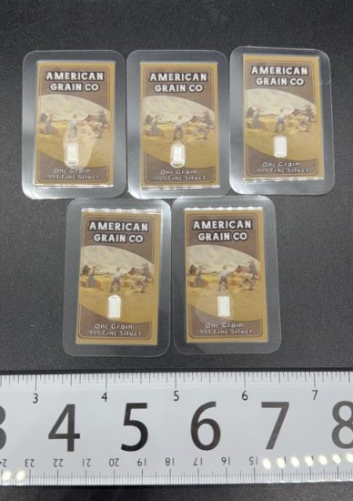 5-American Grain Co 1 Grain .999 Silver Bar