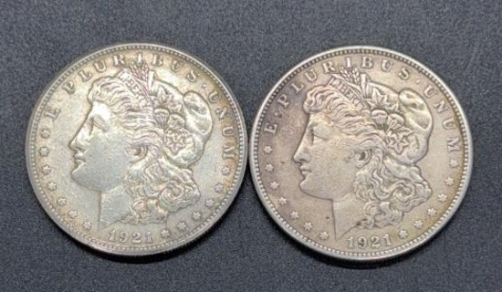 2-1921-S Morgan Silver Dollars