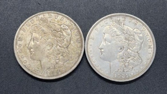 2-1921-D Morgan Silver Dollars