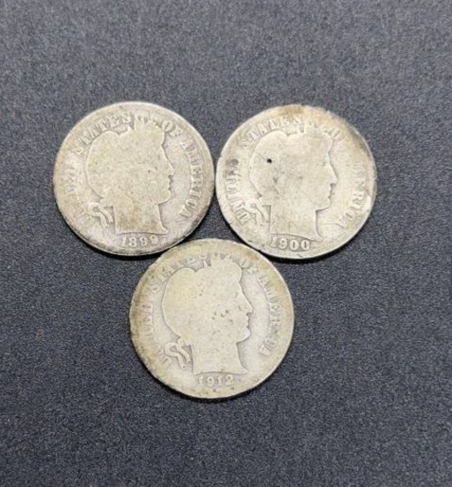 1899, 1900 & 1912 Barber Dimes