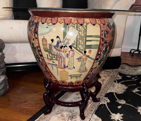 Koi Decorative Vase with Glass Table Top