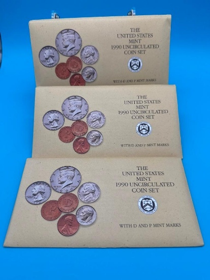 3- US Mint 1990 Uncirculated Coin Sets