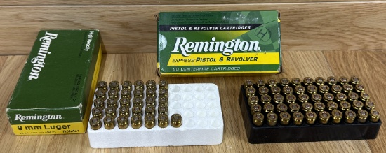 Lot of 2 Remington 9mm EXPRESS Pistol & Revolver Ammunition - 1 Short Box 81rds