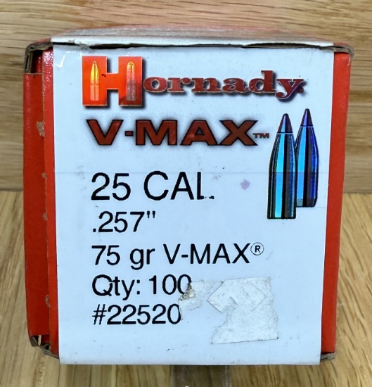 HORNADY V-MAXâ„¢ 25 CAL .257â€ 75 gr V-MAXâ„¢ Qty: 100