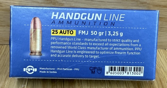 PPU 25 Auto FMJ 50 Grain 3,25 g