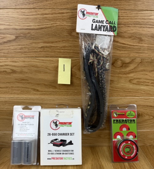 Lot of Predator Tactics - Game Call Lanyard - Predatore Diaphragm Call - 26-650 Batt.+Chrgr. #1