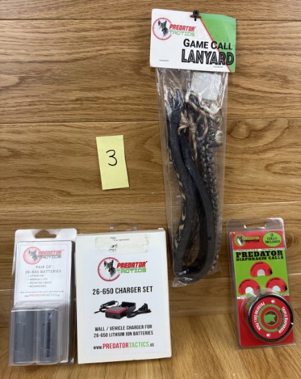 Lot of Predator Tactics - Game Call Lanyard - Predatore Diaphragm Call - 26-650 Batt.+Chrgr. #3