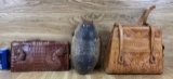 Taxidermy Purses Caiman / Alligator, Armadillo, Leather Oddity - Lot of 3 Purse