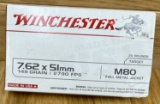 Winchester 7.62x51mm 149 Grain M80 FULL METAL JACKET 20rds