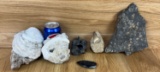 Lot of Fossils - 1 Mososaur in Matrix + Calcite Clams + Matrix