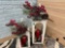 Holiday White Lantern Decor Set With Red Led Candles