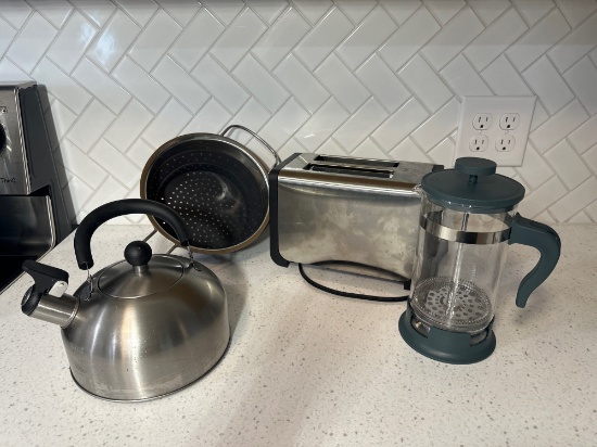 French Press Brewer, Toaster, Strainer, Stovetop Tea Kettle