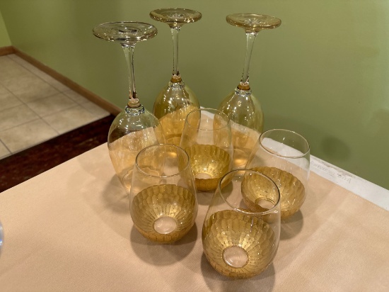 Set Of 7 Gold Ombre Wine Glasses