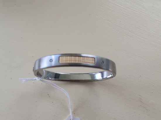 Stainless Steel Cuff Bracelet With 18k Gold Inlay & Diamond Accents