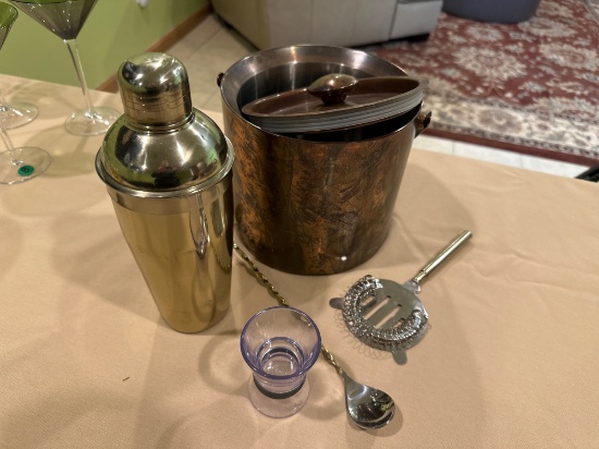 Cocktail Shaker Set - Bar Tools, Ice Bucket, Strainer, Jigger, Spoon