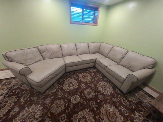 Large Leather Sectional Sofa Light Beige With Rolled Arms