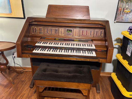 Lowrey Roll Top Organ With Bench