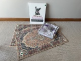 Miscellaneous Lot-wall Hanging, 2 Small Rugs, Shower Curtain & Hooks