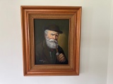 Signed David Pelbam Oil Painting Portrait Of Bearded Sailor With Pipe