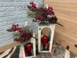 Holiday White Lantern Decor Set With Red Led Candles