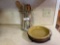 Wood Kitchen Utensils in Glass Jar, Cook-In Ware Pie Plate & Stand
