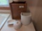 Oak Trash Bin and Bathroom Soap Dish Sets