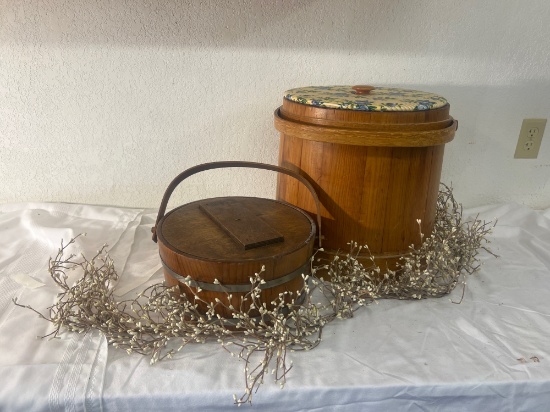 Vintage Wooden Buckets/Bins with Lids