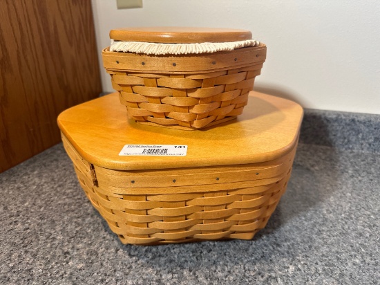 2 Longaberger Baskets with wood Lids