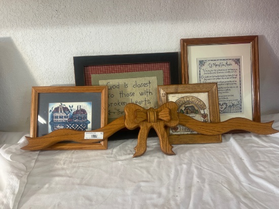 Country Stitchery & Framed Prints with Wooden Bow