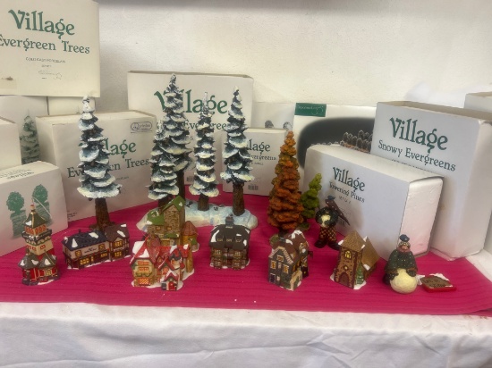 Dept 56 Village Buildings and Snowy Trees