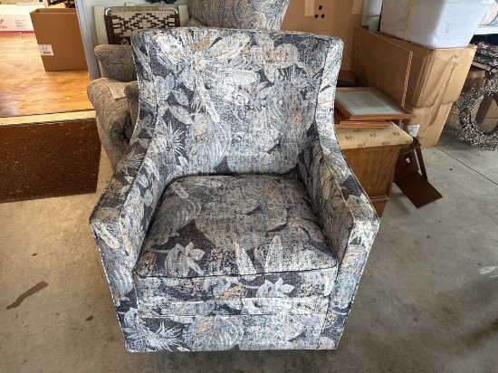Swivel Upholstered Armchair  Leaf Pattern