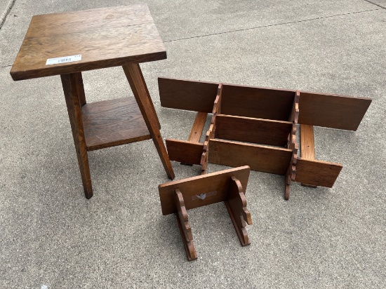 Small Vintage Table, Wood Shelving